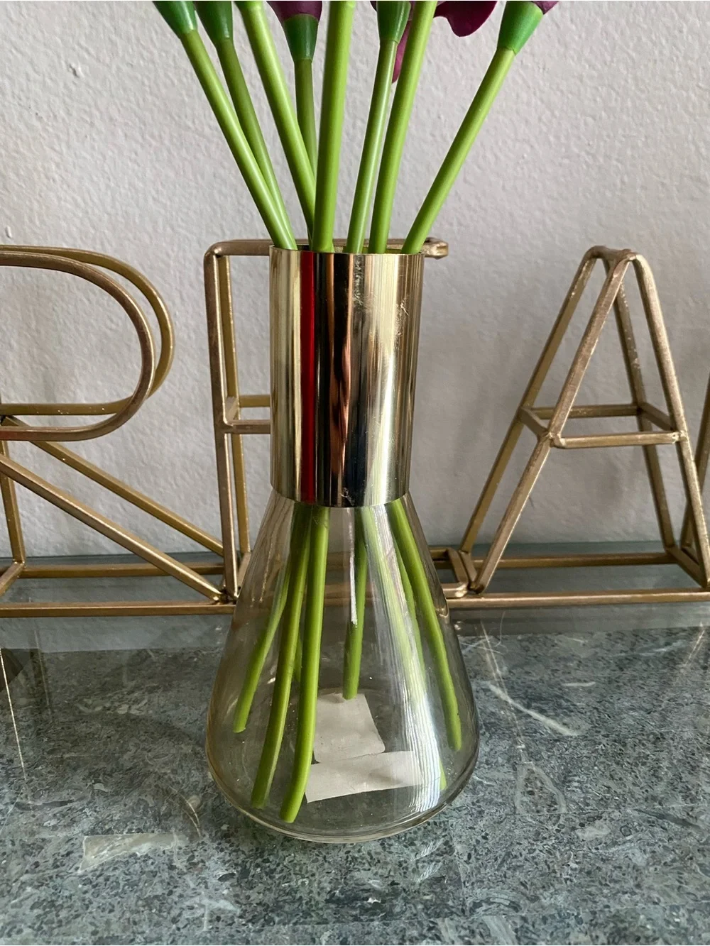 New!! Contemporary Glass Vase with Gold Collar